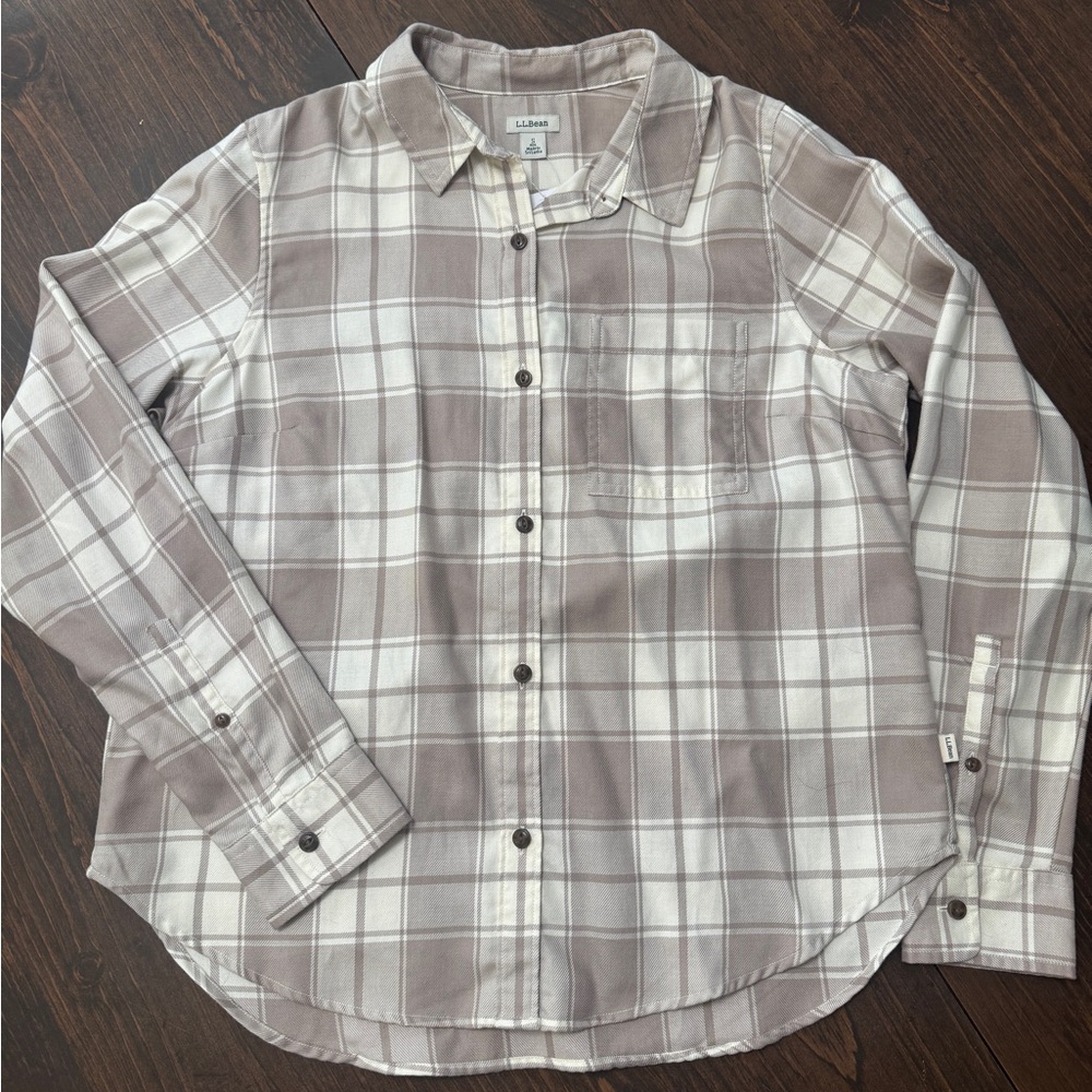 L.L. Bean Women's Casual Plaid Shirt - Brown and White